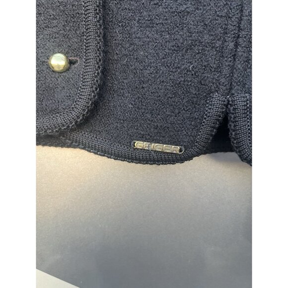 Vintage 90s GEIGER boiled wool black short jacket gold buttons logo sz 42(10) - Picture 3 of 10